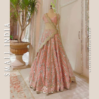 {**ส่งฟรี**} SMALL INDIA  ✨🌷 Organza Embellished Lehenga “UNSTITCH” ชุดเซ็ทเสื้อกระโปรง ✨🌷 Women Lehenga Choli Set