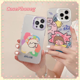 🍑CasePhoneg🍑ป้องกันการหล่น ขอบเต็ม iPhone 11 14 pro max การ์ตูน เส้นขอบโปร่งใส สาวน่ารักหัวใจ case for iPhone 12 13