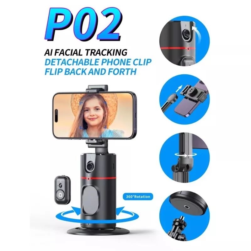 0TELESIN ถ่ายภาพอัจฉริยะ Gimbal Selfie P02 360° Rotation Auto Face TRACKING 360°การติดตามใบหน้าอัตโนมัติ 360°