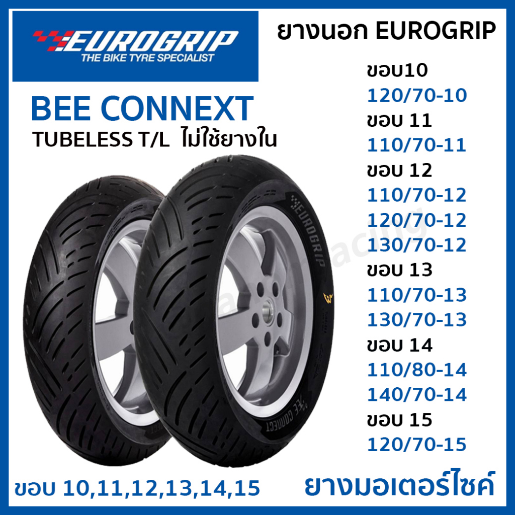 ยางนอก EUROGRIP BEE CONNEXT TUBELESS T/L TL ไม่ใช้ยางใน ขอบ10 11 12 13 14 15 NMAX XMAX FORZA VESPA A