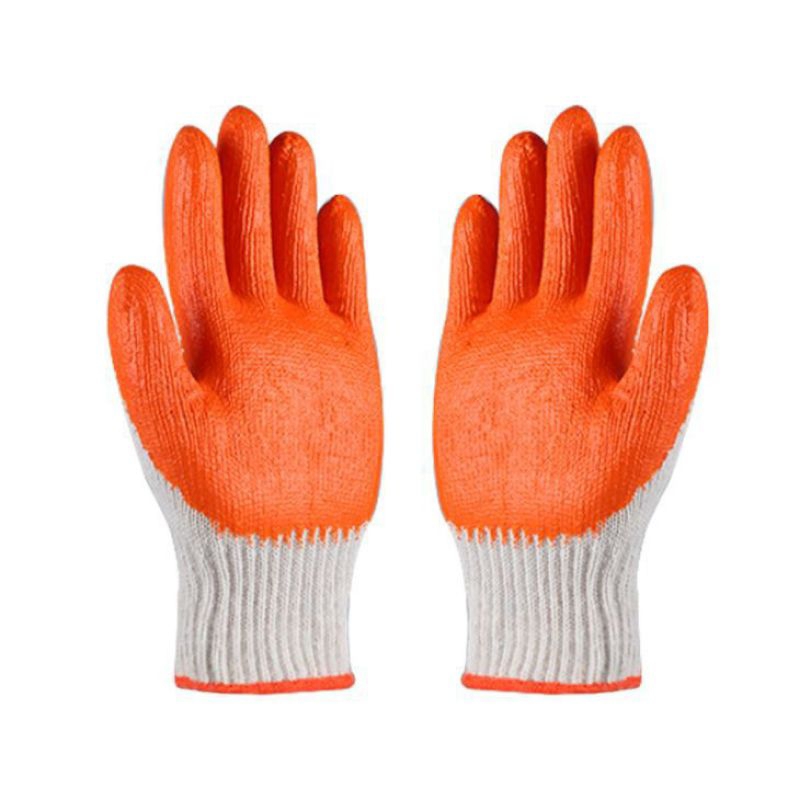 ถุงมือผ้าชุปยางพาราสีส้ม กันบาด(ชุปยางส้ม)  ใส่ทำงาน ทำสวน กันบาดมือ
