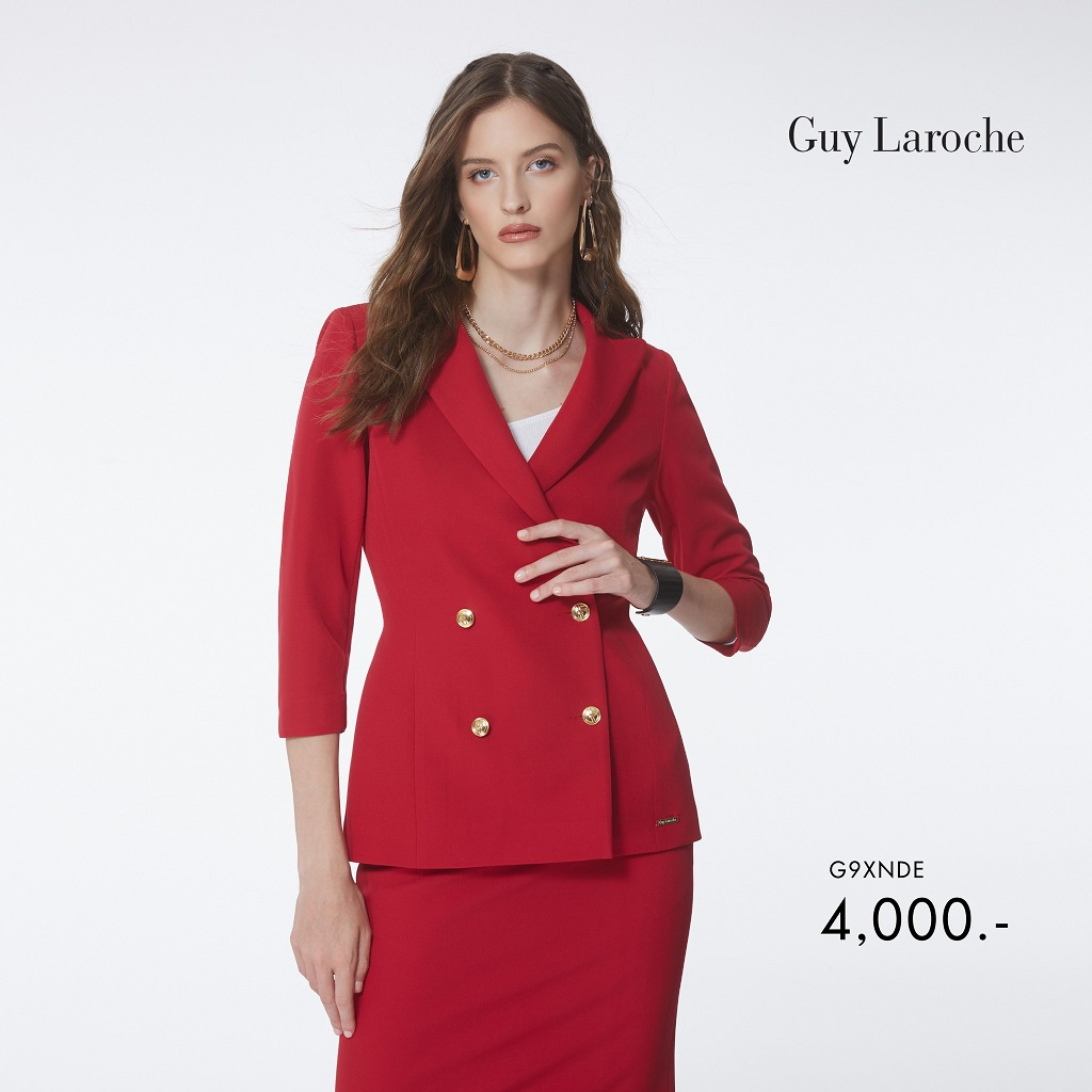 Guy Laroche แจ็คเก็ตทำงาน ผู้หญิง คิง สูทติ้ง สการ์เลท เรด เข้ารูป สีแดง (G9XNDE)