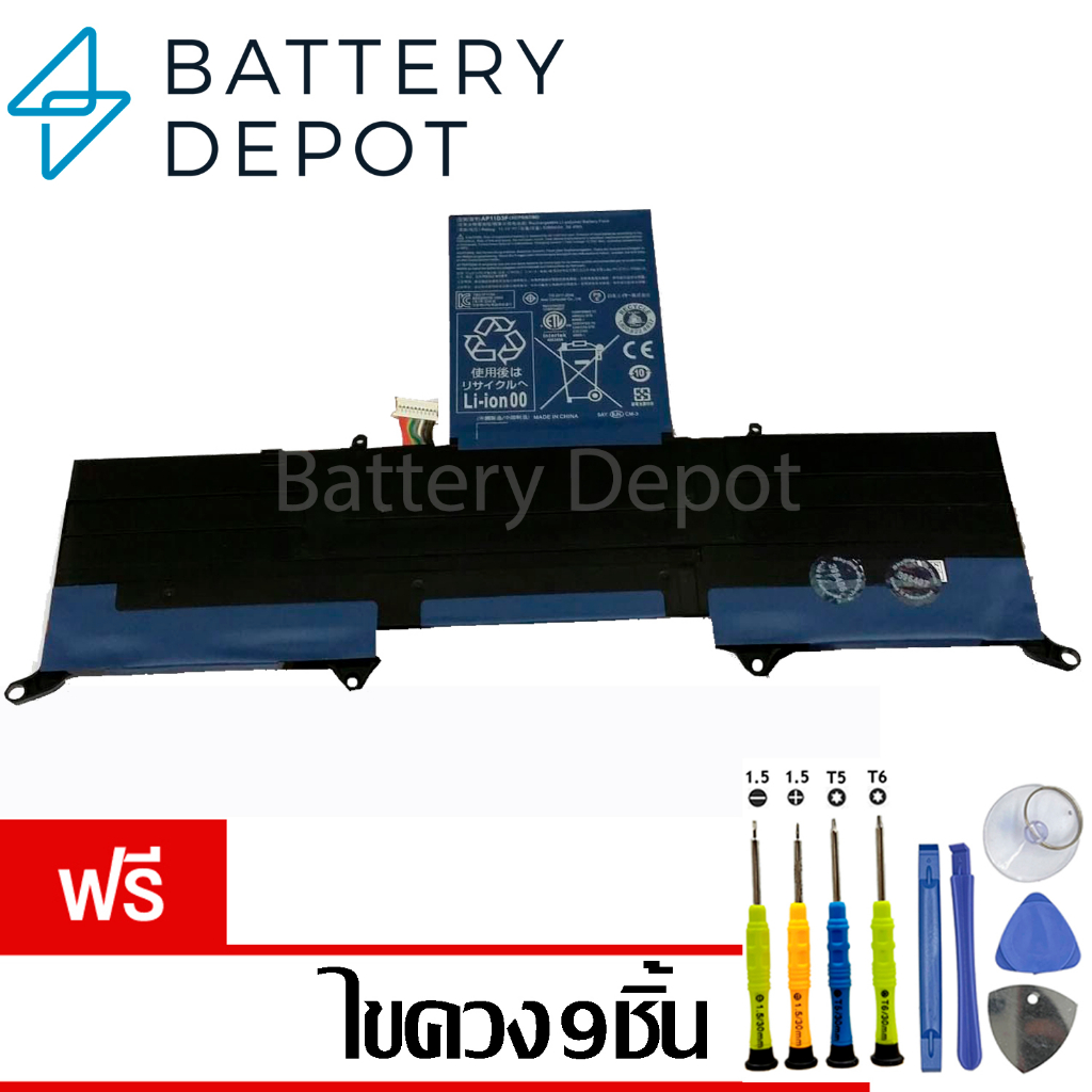 [ฟรี ไขควง] Acer แบตเตอรี่ ของแท้ (Acer Aspire S3 Ultrabook (AP11D3F, AP11D4F) Acer Battery Notebook