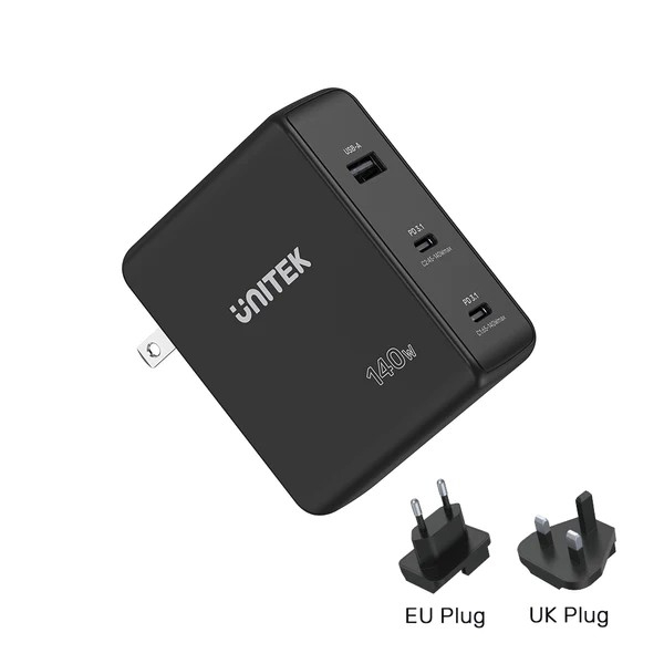 UNITEK 140W USB-C 3-port Mobile Wall Charger - Black 140W GaN Wall Charger P1115A