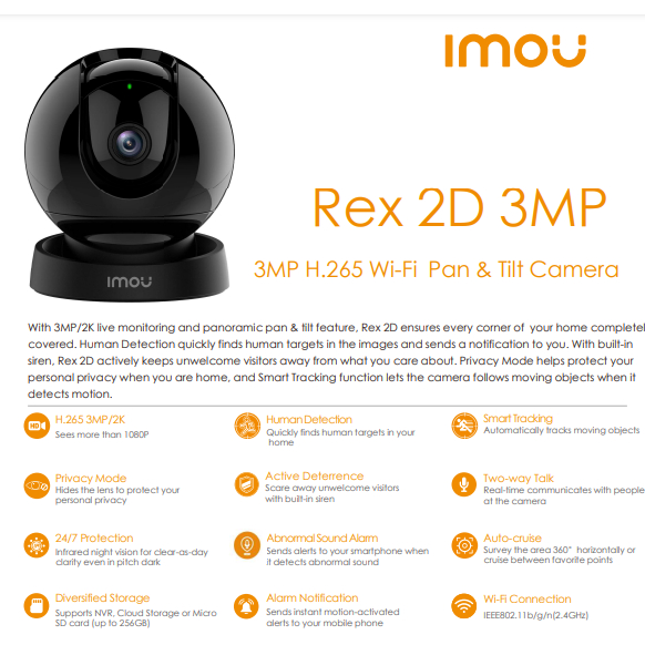 IMOU (A1 3MP/5MP , A2 3MP/5MP ,  Ranger2C 3MP/5MP , Rex 2D 3MP/5MP , Cue2)  H265 Full HD ภายในเท่านั้น