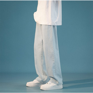 กางเกงยีนส์ ยีนส์กระบอกตรง ยีนส์ฟอก แนวสตรีทแฟชั่น Street fashion รุ่น Light blue