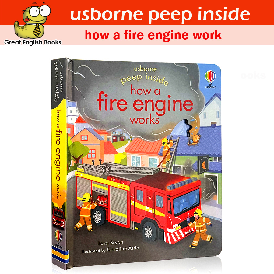 (ใช้โค้ดรับcoinคืน10%ได้) พร้อมส่ง บอร์ดบุ๊ค Usborne Peep Inside How A Fire Engine Works   by GreatEnglishBooks