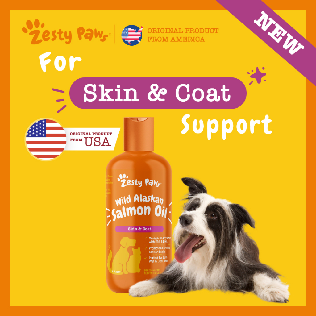 Zesty Paws Pure Wild Alaskan Salmon Oil Omega3 Fatty Acids with EPA DHA สำหรับผิวพรรณสุนัขและ