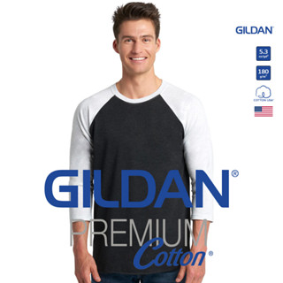 GILDAN® เสื้อยืดไหล่สโลป แขนสามส่วน - ตัวดำ แขนขาว