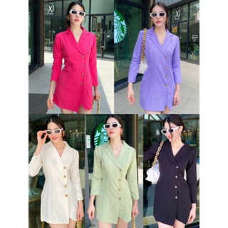 Blazer Dress  เดรสกระดุมติดเฉียง ปาดหน้าขา พร้อมส่ง