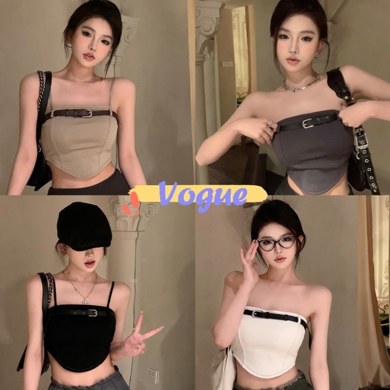 Vogueพร้อมส่ง เสื้อเกาะอก มีฟองน้ำ แถมสายเพิ่ม ใส่ได้2แบบ (FY6652) -H