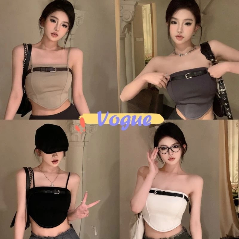 Vogue🌟พร้อมส่ง🌟 เสื้อเกาะอก มีฟองน้ำ แถมสายเพิ่ม ใส่ได้2แบบ (FY6652) -H