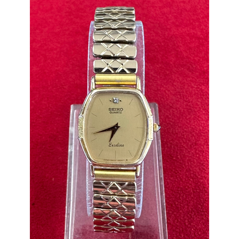 Seiko Exceline Quartz ตัวเรือนทอง 10K เพชรแท้ 1 เม็ด นาฬิกาผู้หญิง มือสองของแท้