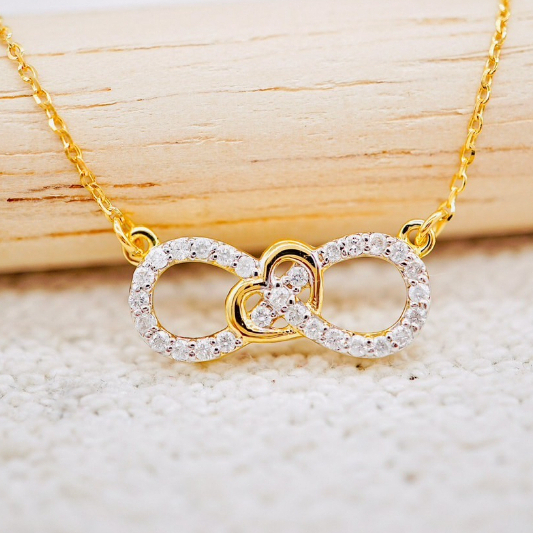 [ PCPY Jewelry ] สร้อยคอพร้อมจี้อินฟินิตี้ เพชรแท้น้ำ100 💎 ทองคำแท้9K (ทอง37.5%) เพชรเบลเยี่ยมแท้ ขา