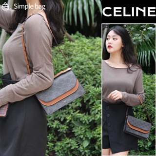 🍑เซลีน CELINE Wallet On Strap In Triomphe Canvas And Smooth Lambskin