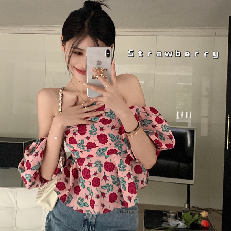 พร้อมส่ง เสื้อเชิ้ตแขนสั้น เปิดไหล่ ผ้าร่อง เรียบหรู เริ่ดมาก เสื้อปาดไหล่ ชุดไปทะเล สําหรับผู้หญิง Floral