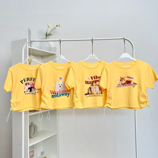 Baby Crop เชือกรูดลายใหม่ เสื้อครอปหมาแมว ลายใหม่พร้อมสีสันสดใส สาวกหมาแมวห้ามพลาดเยย🫶🏻🌼🍃🥕 size : อก 32-38 ยาว 16🌷