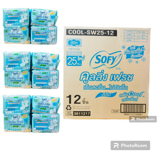 ยกลัง 12 ห่อ (12ชิ้นต่อ1ห่อ) โซฟี คูลลิ่งเฟรช ผ้าอนามัย มีปีก สลิม กลางวัน 25 ซม Sofy Cooling Fresh Sanitary Napkin