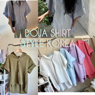 DOJA STYLE  KOREA SHIRT  เสื้อเเขนสั้น เเต่งเเขนเบิ้ลใหญ่ ทรง โอเวอร์ไซค์ เก๋มากรุ่นนี้