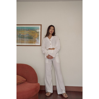 FABLAB DUNNE Donna Straight Pants (white) กางเกงผ้าลินินทรงคลาสสิค