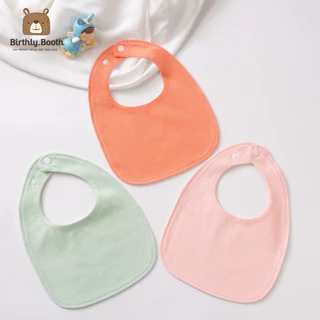 ผ้ากันเปื้อนเด็ก ทรงไข่ Bibs สีพื้น Minimal [พร้อมส่ง] ผ้าซับน้ำลายเด็กCottonมีกระดุมติด ซับน้ำได้ดี