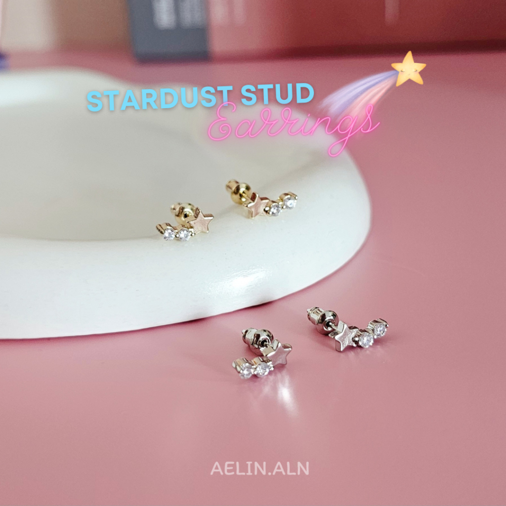 Stardust stud earring - Aelin.aln (ต่างหูมินิมอล ต่างหูดาว สีเงิน/สีทอง) #SE3-28