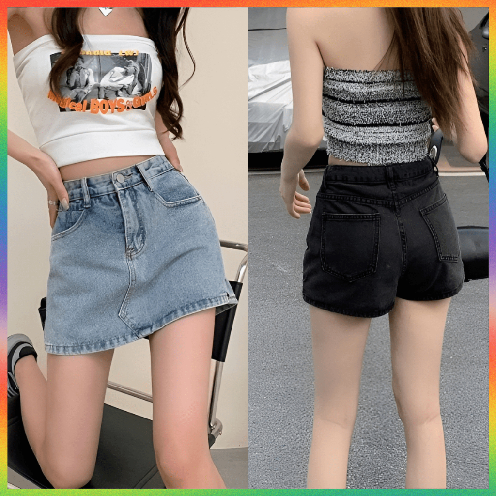 MesubShop กระโปรงกางเกง งานผ้ายีนส์ ซับในเป็นกางเกง ยีนส์ทรงเอ รุ่น กปจีน