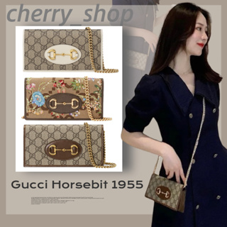 🍒กุชชี่ 🍒Gucci Horsebit 1955 series chain wallet🍒ผู้หญิง/กระเป๋าโซ่/กระเป๋าสะพายข้าง 621892