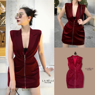 Code : M8 LABELLE Dress เดรสสั้น คอปก แขนกุด สีแดง ไซส์ S-XL