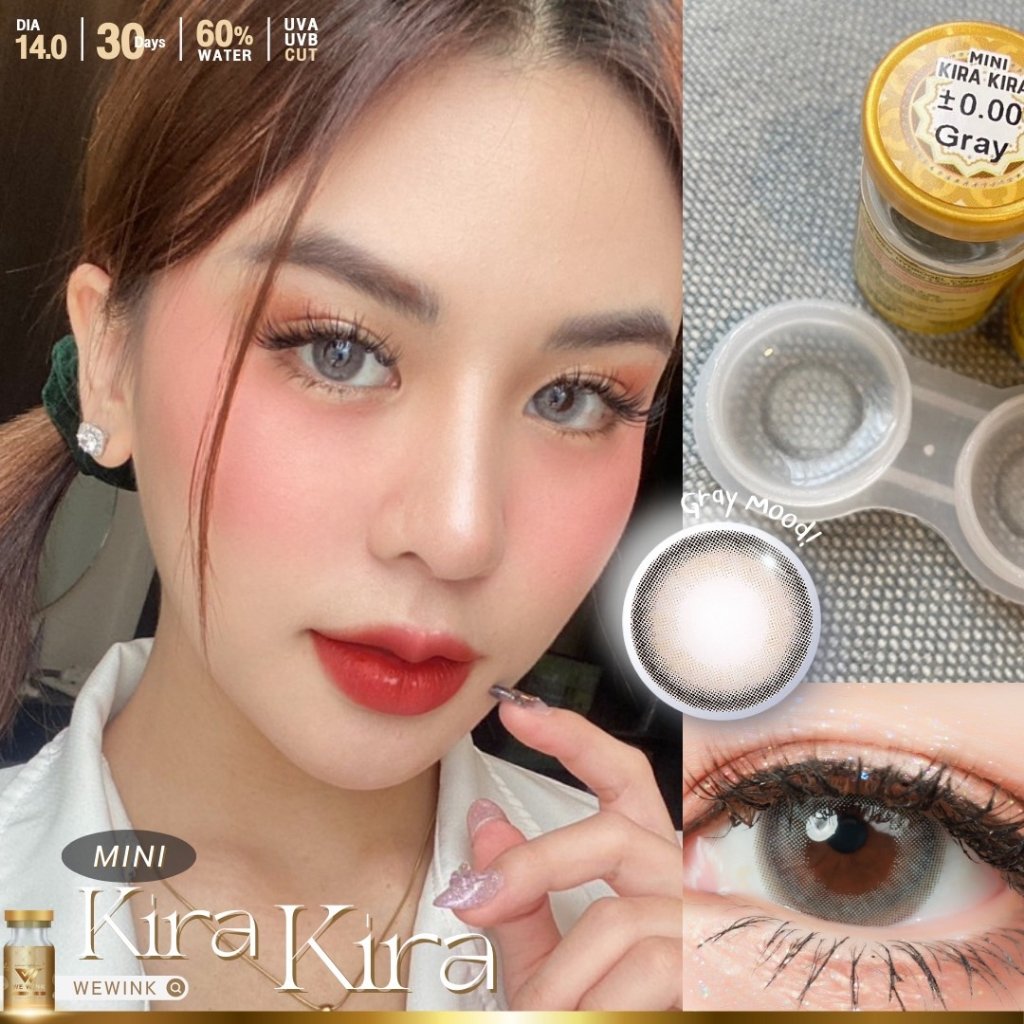 มีค่าสายตา Mini Kirakira We Wink Gray Brown คอนแทคเลนส์ค่าอมน้ำสูง 60% ขนาดกลาง รายเดือน มีอย แถมตลับฟรี