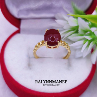 RP006 แหวนพลอยคาร์เนเลี่ยนแท้ ( Carnelian ) ตัวเรือนเงินแท้ 925 ชุบทอง เป็นงานแก้ไซส์ฟรี