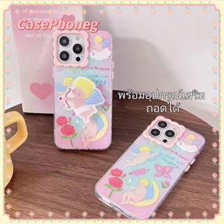 🍑CasePhoneg🍑ป้องกันการหล่น ขอบเต็ม ขาตั้ง ถอดได้ iPhone 11 14 pro max การ์ตูน นางฟ้า เส้นขอบโปร่งใสcase for iPhone 12 13