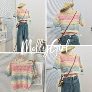 mollygirl  เสื้อครอปสีพาสเทล มินิมอล 2286#