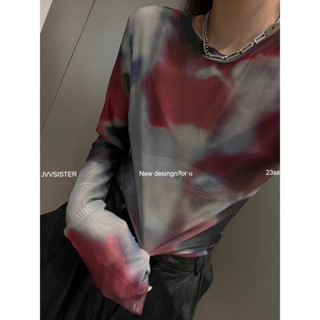 เสื้อแขนยาวผ้าซีทรูลายมัดย้อม TIE-DYED PRINTED MESH TOPS