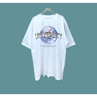 Happier than ever/เสื้อยืดโอเวอร์ไซส์สกรีนลายuniversity/สีขาว/สีดำ