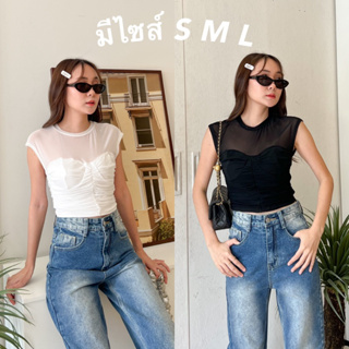 (ลด20% ใส่โค้ด L299HIT) SHOP.POPO-Mabel crop top เสื้อซีทรูแขนสั้น มีไซส์ XS S M L