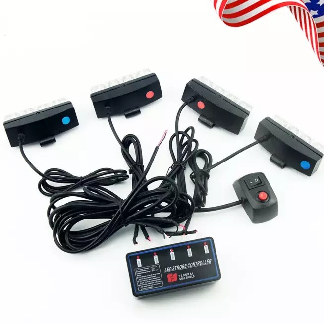FS ไฟไซเรน รุ่น 331-4 12V ไฟกู้ภัย LED หนีบฝากระโปรง พร้อมกล่องคอลโทรล ปรับสเต็ปได้
