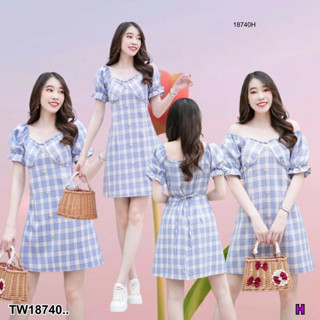 MM18740 dress แขนตุ๊กตาลายสกอต Dress with plaid doll sleeves ..