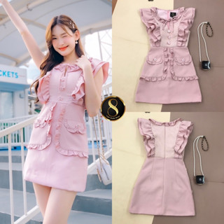 ♥️ M7 8STUDIO Dress เดรสสั้น แขนระบาย ชุดเดรสน่ารักๆ ไซส์ Xs-L