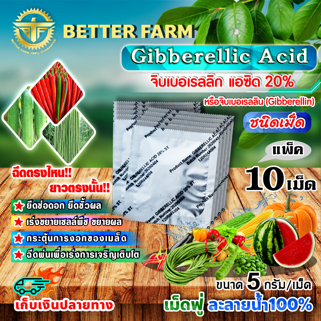 จิ๊บเม็ด จิบเบอเรลลิน Gibberellin จิบเบอเรลลิก แอซิด ชนิดเม็ด Gibberellic Acid 20% (GA3) เม็ดฟู่ ละลายน้ำ 100% / 10 เม็ด