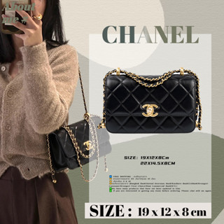 Chanel 19Bag Double Gold Bead Ladies Messenger Bag กระเป๋าสะพาย AS2615