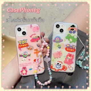 🍑CasePhoneg🍑สไตล์สร้อยข้อมือ iPhone 11 14 pro max ป้องกันการหล่น ขอบเต็ม การ์ตูน เส้นขอบโปร่งใส case for iPhone 12 13