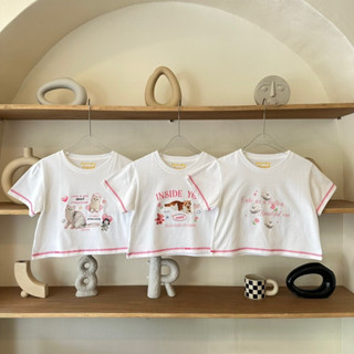 เสื้อครอป แต่งขอบ baby crop แบบใหม่ล่าสุด กิมมิคด้ายสีสัน สกรีนแน่น ลายตะมุตะมิ ผ้า Cotton 100% นุ่มมว๊าก อก 32-36ยาว 16