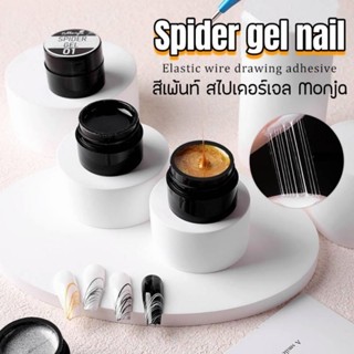 พร้อมส่ง สีเพ้นท์เล็บ 💅สไปเดอร์เจล Monja spider gel 4สี ขาว ดำ เงิน ทอง ขนาดกระปุก 5g.