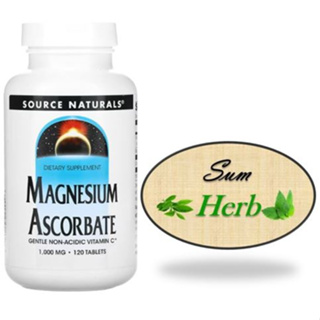 (พร้อมส่ง) Source Naturals, Magnesium Ascorbate, 1,000 mg, 120 Tablets. แมกนีเซียม ช่วยกระบวนการเผาผลาญ คลายเครียด