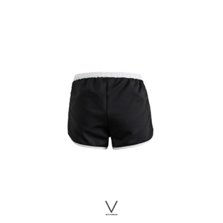 SS2023/1 BLACK TRIM WHITE SHORT กางเกงว่ายน้ำขาสั้นสีดำขลิบขาว มีซันในเป็น กกน ด้านใน ผ้าหนา กัน UV UPF 50+