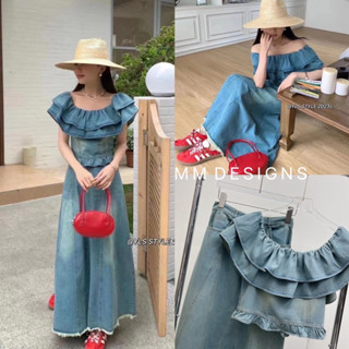 🌈🌿🌼🌺🌸💙🇰🇷Jeans Frill Collar Crop&amp;Long Skirt Set