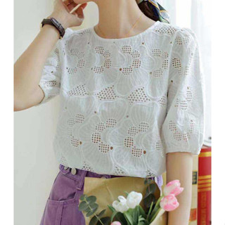 Crochet leaf puffsleeve top - Sissstyle