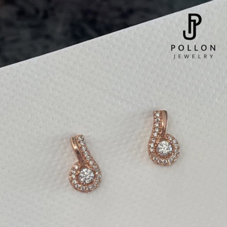 POLLON ต่างหูสำหรับผิวแพ้ง่าย ต่างหูลายเมโลดี้ สีrose gold เงิน 94.8% ฝังเพชร Swarovski  แท้