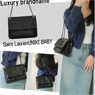 นักบุญลอเรนต์ Saint Laurent/NIKI BABY กระเป๋าโซ่หนังย้อนยุคจีบ/กระเป๋าผู้หญิง/กระเป๋าร่อซู้ล/กระเป๋าสะพายไหล่/สไตล์ใหม่/